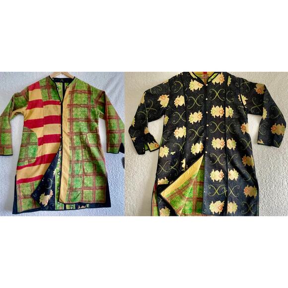 Evelyn Clair Jaipur Reversible Kantha Jacket Coat 1 of a kind Handmade Boho - Picture 1 of 14